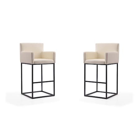 Manhattan Comfort Ambassador Barstool in Cream and Black, PK2 2-BS017-CR